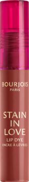 Bourjois Stain in Love Lip Dye, butelka w odcieniu różowego brązu z fuksjowym korkiem, widok przód.
