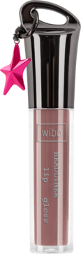 Wibo Headliner Lip Gloss, różowo-nudny odcień, intensywny połysk, srebrna nakrętka, różowa gwiazdka.