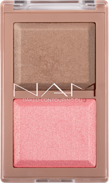 NARS Baked Contouring Duo: beżowa kasetka z brązowym bronzerem i różowym różem, do modelowania twarzy.
