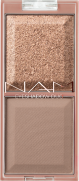 NARS Eyeshadow Duo: otwarta paleta. W górze połyskujący miedziany cień, na dole matowy brązowy cień.