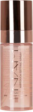 LAMANI Airtouch Setting Spray, przezroczysta różowa butelka z rose gold nakrętką, utrwalająca makijaż anti-pollution.