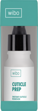 Wibo Cuticle Prep Instant Cuticle Remover w matowej butelce z zakraplaczem, zielone napisy, widok przodem.