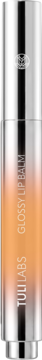 Tutti Labs Glossy Lip Balm w błyszczącej srebrno-pomarańczowej tubce z kwasem hialuronowym. Widok z przodu.