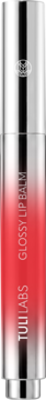 Cylindryczny, srebrno-czerwony błyszczyk Full Abs Glossy Lip Balm, z przezroczystym środkiem i metalicznymi końcami.