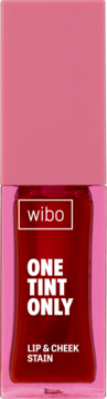 Wibo One Tint Only lip & cheek stain w różowo-czerwonej butelce, widok z przodu. Wielofunkcyjny tint.