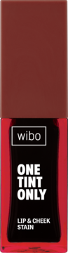 Wibo One Tint Only Lip & Cheek Stain w czerwono-bordowej butelce z czarną etykietą, widok z przodu.