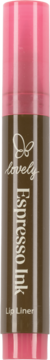 Różowo-brązowa konturówka Lovely Espresso Ink Lip Liner w kształcie markera, z logo motyla i białymi napisami.