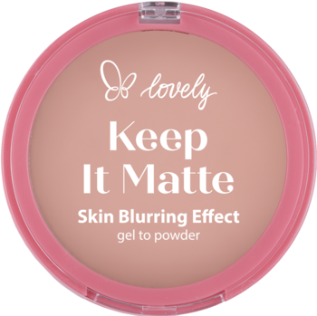 lovely Keep It Matte, transparentny puder w żelu w okrągłym, różowym kompakcie, dla matowego wykończenia, widok z góry.