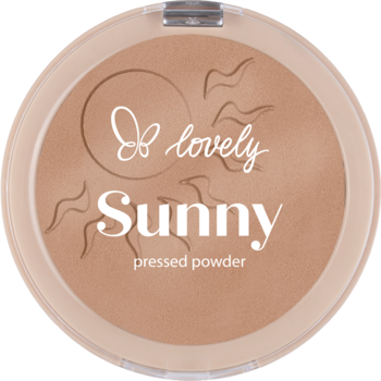 Lovely Sunny matowy puder brązujący do twarzy w okrągłym beżowym kompakcie, widok z góry.
