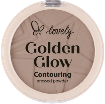 Prasowany puder do konturowania Lovely Golden Glow, okrągła beżowa puderniczka ze wzorem gwiazdy, widok z góry.
