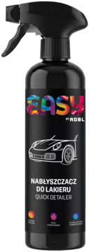 Czarna butelka ADBL Easy Quick Detailer z kolorowym logo i białym konturem sportowego samochodu, widok z przodu.