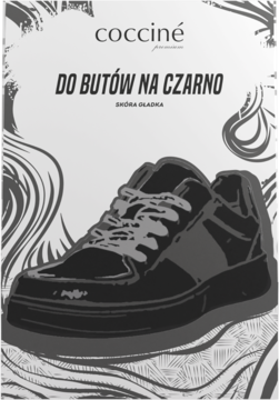 Coccine: stylizowana grafika czarnego sneakersa. Zestaw pielęgnacyjny do czarnych butów ze skóry gładkiej.
