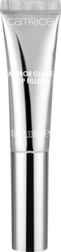 Catrice Mirror Glaze Lip Filler, błyszczyk powiększający, w srebrnej, błyszczącej tubce 10ml, widok z przodu.