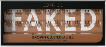 Catrice FAKED Brown Cluster Lashes w brązowo-czarnym opakowaniu, z klejem, wielokrotnego użytku, widok z przodu.
