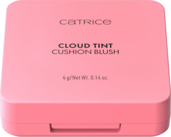Róż do policzków Catrice Cloud Tint Cushion Blush w jasnoróżowym kwadratowym kompakcie, widok z góry, z wagą 4 g.