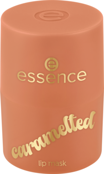 Nawilżająca maseczka do ust essence caramelted 01 w brzoskwiniowym słoiczku, z przodu złote napisy.