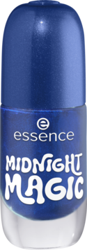 Buteleczka żelowego lakieru essence 51 MIDNIGHT MAGIC, granatowy połysk, białe logo i napis.