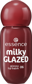 Balsam essence milky GLAZED 06 Cherry on Top. Błyszcząca butelka w kolorze wiśniowo-czerwonym, widok z przodu.