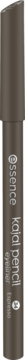 Ciemnobrązowa kredka do oczu essence 34 Espresso Kajal, pionowo ustawiona, z częściowo niewyraźnymi napisami na boku.