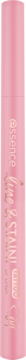 Różowa konturówka do ust essence Tattoo Lip Liner 04 Blush Rush, smukłe opakowanie ze złotymi napisami, widok z przodu.