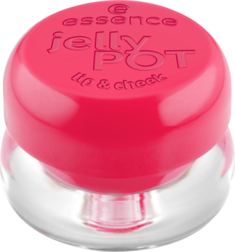 essence jelly POT 20 Got You! balsam do ust i policzków, różowy słoiczek z przezroczystą bazą, widok z góry.