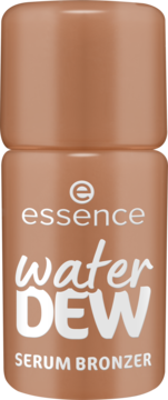 Essence Water Dew Serum Bronzer w brązowej butelce, widok z przodu, białe napisy Water DEW.