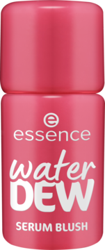Błyszczący różowy serum blush essence water DEW, butelka z białymi napisami, widok z przodu.