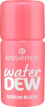 Różowy serum blush essence Water Dew w małej butelce, widok z przodu z białym napisem.