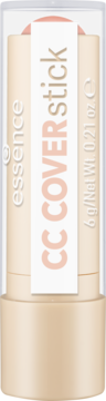 Korektor essence CC COVERstick w sztyfcie, jasnobeżowy, z przezroczystą zatyczką, widok z przodu na białym tle.
