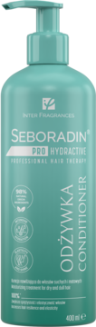 Turkusowy Seboradin PRO Hydractive Odżywka do suchych i matowych włosów 400ml, z pompką, widok z przodu.