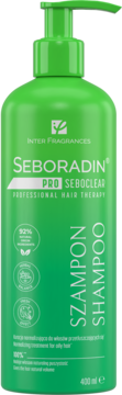 Zielony szampon Seboradin Pro Seboclear z pompką, do włosów przetłuszczających się, 400 ml, widok z przodu.