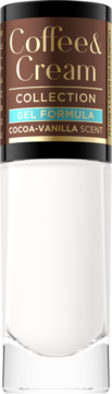 Biały lakier do paznokci Coffee & Cream GEL FORMULA o zapachu kakao-wanilii, widok z przodu.