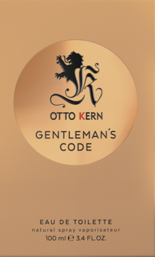 Otto Kern Gentlemans Code woda toaletowa męska 100ml. Miedziane opakowanie, logo lwa, widok z przodu.