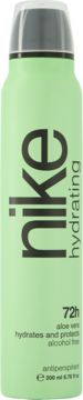 Nike Hydrating dezodorant antiperspirant w zielonej butelce 200ml z napisem 'aloe vera', widok z przodu.