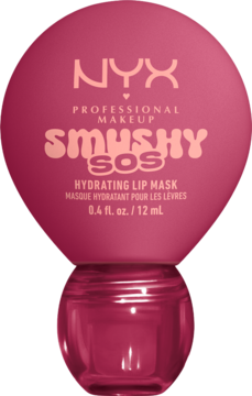 Różowa, sferyczna maska do ust NYX Smushy SOS Hydrating Lip Mask, widok z przodu, z błyszczącą podstawą.