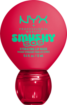 Czerwona maska do ust NYX Smushy SOS Hydrating Lip Mask w unikalnym kształcie balonu, z zielonym tekstem.