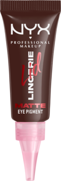 NYX Lid Lingerie Matte Eye Pigment Mocha Mesh w ciemnobrązowej tubce z różową końcówką, widok z przodu.