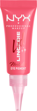 Różowo-koralowa tubka NYX Lingerie Lid Metallic Eye Pigment, kremowy cień do powiek. Widok z przodu.