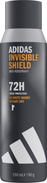 Męski antyperspirant Adidas Invisible Shield 72h, ciemnoszara butelka 'No White Marks', widok z przodu.