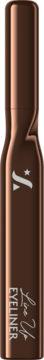 Metaliczny brązowy eyeliner w tubce z białym, stylizowanym logo i napisem "EYELINER", widok z przodu.