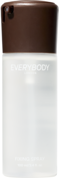 EVERYBODY LONDON Fixing Spray w cylindrycznej, białej butelce z matowego szkła, z brązowym atomizerem.