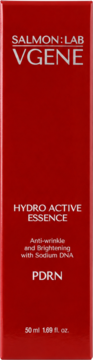 SALMON:LAB VGENE Hydro Active Essence PDRN. Czerwone opakowanie 50 ml, widok z przodu. Przeciwzmarszczkowo i rozjaśnia.