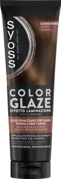 Syoss Color Glaze Castano Intenso, maska do włosów, czarna tuba, efekt laminacji, do 8 myć, przód.