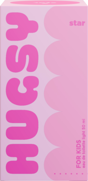 Hugsy The Star eau de toilette light 50 ml dla dzieci w jasnoróżowym pudełku, widok z przodu.