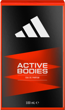 Woda perfumowana męska Adidas Active Bodies, 100ml. Czarno-czerwone pudełko z logo, widok z przodu.