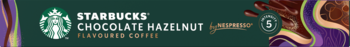 Ciemnozielona etykieta kawy Starbucks Chocolate Hazelnut Nespresso z logo i numerem intensywności 5.