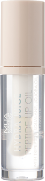 MUA Hydrating Juice Peptide Lip Oil w przezroczystej butelce z beżową zakrętką, widok z przodu.