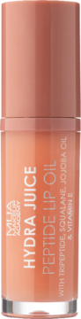 MUA Hydra Juice Peptide Lip Oil w brzoskwiniowej butelce, z tripeptydem, skwalanem i witaminą E, widok z przodu.