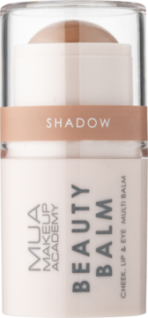 MUA Beauty Balm multi-stick w odcieniu Shadow. Biały sztyft z brązową kopułką, na policzki, usta i oczy.
