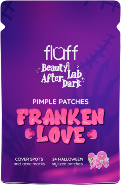 Fluff Beauty Lab After Dark Franken Love Pimple Patches w fioletowej saszetce, 24 Halloweenowe plastry.